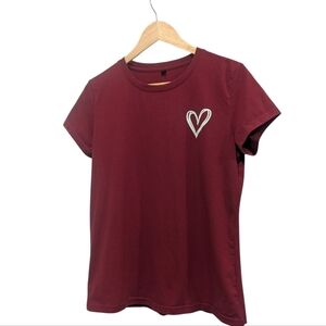 2/$15 Woman's Shein Graphic Tee-Heart  Burgundy Red T-Shirt- Size Large